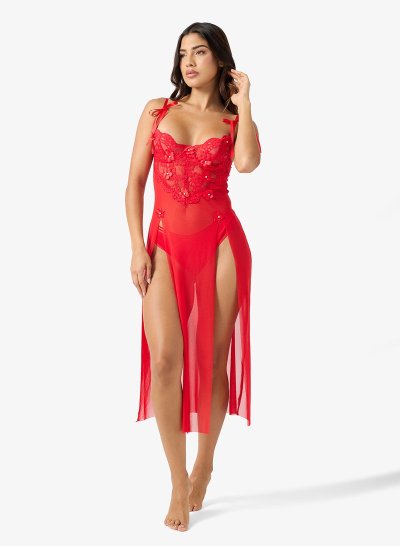 ELLA Sheer Night Dress With Lace Corset - Image 4